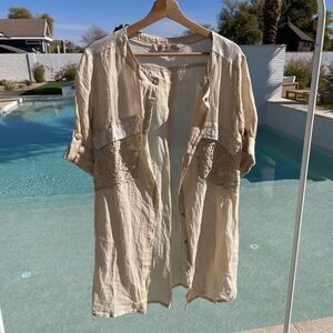 Nana Nucci Linen Sequin Beach Cover-Up Button Down Shirt